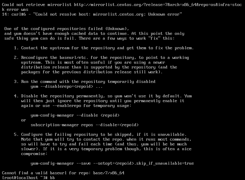 CentOs7 linux yum命令执行can not find a valid baseurl for repo: base/7/x86-64